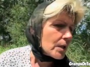 Teen joins in oldies trio in outdoor sex romp 4/16