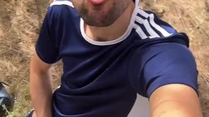 jerking off and cumming on the woods