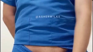 The doctor jerks off and fills his own uniform with CUM