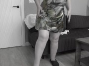 A mature BBW milf with big saggy tits and a hairy pussy gets dressed. 5/16