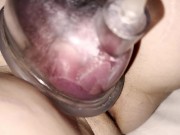 She rides my hard dick and squirts all over me from her pumped pussy 1/16