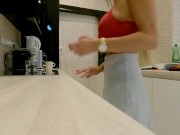 Sexy and Horny Blonde Wife wears a Miniskirt without any Underwear to show her Tight Juicy Wet Shaved Pussy 16/16