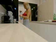 Sexy and Horny Blonde Wife wears a Miniskirt without any Underwear to show her Tight Juicy Wet Shaved Pussy 8/16