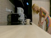 Sexy and horny skinny hot blonde rave girl at home gets bored and flashes her naked ass with her tight pussy in seethrough 10/16