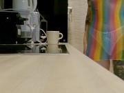 Sexy and horny skinny hot blonde rave girl at home gets bored and flashes her naked ass with her tight pussy in seethrough 11/16