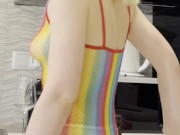 Sexy and horny skinny hot blonde rave girl at home gets bored and flashes her naked ass with her tight pussy in seethrough 16/16