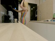 Sexy and horny skinny hot blonde rave girl at home gets bored and flashes her naked ass with her tight pussy in seethrough 2/16