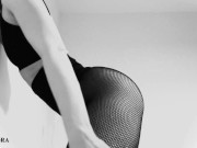 Fishnet Tights Ass and Feet Tease in Black and White 6/16