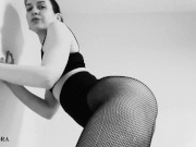 Fishnet Tights Ass and Feet Tease in Black and White 8/16