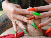 How do you like my new manicure? Fetish of long, sharp nails on a worthless dick 12/16