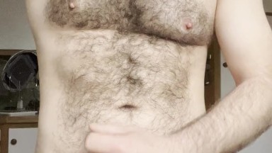 Hairy stud jerks his dick an gets verbal for you to beg for cum