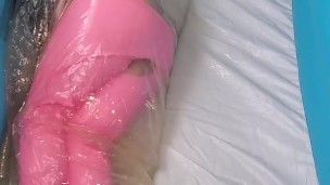 Pink Latex Sissy Gunge Plastic Bondage Breathplay Buttplug