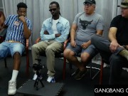 Big tit babe Katy Janes takes many cocks in this gangbang 3/16