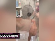Big boobs babe washing hair in shower & shaving pussy & armpits & legs while prepping for nudist resort trip - Lelu Love 9/16