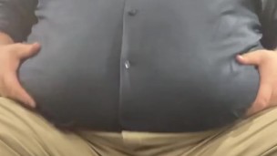 Chubby daddy bear getting undressed after work. Full video on OF