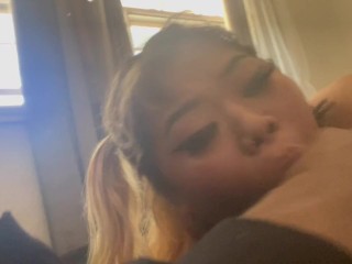 Asian thot sucks my dick before work