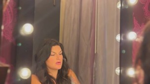 Lesbian boudoir makeout with tits out and tongue