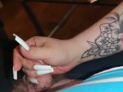 Long Nails Handjob from divine BBW Handjob Queen with White Nails *Intense Male Orgasm* 14/16