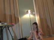 Sexy White Dress of a Hot Brunette Babe on High Heels shows Tight Pussy Under Dress with Panties 10/16