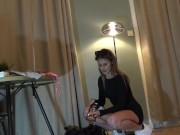 Sexy White Dress of a Hot Brunette Babe on High Heels shows Tight Pussy Under Dress with Panties 2/16