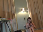 Sexy White Dress of a Hot Brunette Babe on High Heels shows Tight Pussy Under Dress with Panties 9/16