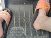 Revving the pedals of my mini Cooper with my pink Adidas slides 11/16