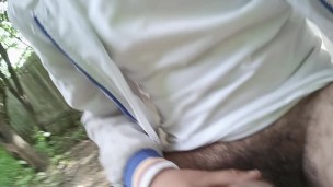 Showing off sticky drop of precum - thick hairy uncut cock