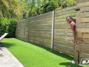 BJRAW Adorable ebony chick Hazel Grace sucks on a big white cock poolside 1/16