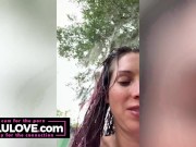 Big boobs babe walking around public nudist resort outdoors with her tits out and fully nude recording selfies - Lelu Love 4/16