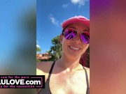 Big boobs babe walking around public nudist resort outdoors with her tits out and fully nude recording selfies - Lelu Love 8/16