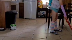 Doing small chores around the house while I slowly undress