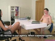 Fake Female Agent young guy wants to be a porn star but accidentally creampies the sexy casting agent 6/16