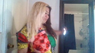 teen strips down and she plays with her chest for the camera!