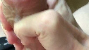 Jerk uncut penis during work