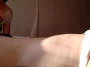 While my neighbor and I were playing cards, my girlfriend was licking my pussy under the table