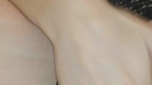 Horny blonde inserts her banana while her stepfather watches her