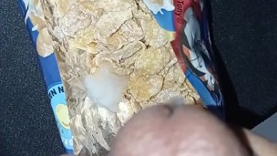 Breakfast for you / cereal with my CUM / fat cock masturbating