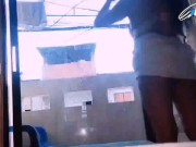 REAL - HORNY STEPBROTHERS, SHE SUCKS HIM AND HE PENETRATES HER IN THE WINDOW AND THE NEIGHBORS SEE.