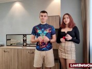 Fucking his redhead hot friend after she loses in their sexy strip game 1/16