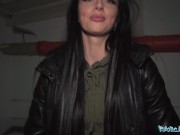 Public Agent Pretty face with sharp blue eyes sucks a big fat cock outdoors 7/16