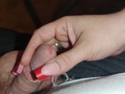 Hot BBW Goddess gives Small Cock Slave a Sensual long nails Handjob with Long Nails with red tips 💅 4/16