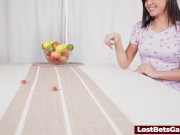 Lesbians using sex toys while tied to the bed following a strip game 4/16