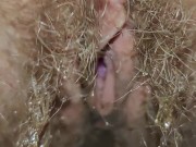 Natural hairy pussy pissing with menstrual cup inside 💦 Close up 10/16