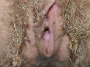 Natural hairy pussy pissing with menstrual cup inside 💦 Close up 11/16