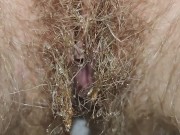 Natural hairy pussy pissing with menstrual cup inside 💦 Close up 15/16
