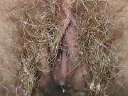 Natural hairy pussy pissing with menstrual cup inside 💦 Close up 16/16