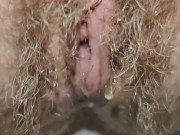 Natural hairy pussy pissing with menstrual cup inside 💦 Close up 4/16