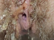 Natural hairy pussy pissing with menstrual cup inside 💦 Close up 5/16