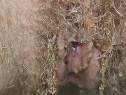Natural hairy pussy pissing with menstrual cup inside 💦 Close up 8/16