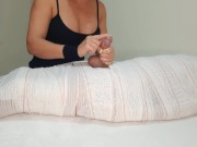 Part3 MUMMIFIED Handjob with interruption of cum for two minutes.